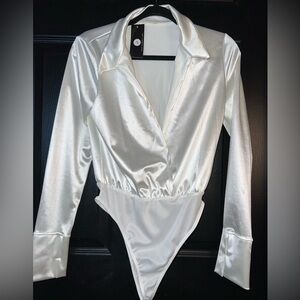 Posh Shimmering Cream Satin Bodysuit